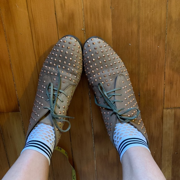 Brown/rosegold studded leather booties 8.5 - Picture 2 of 4